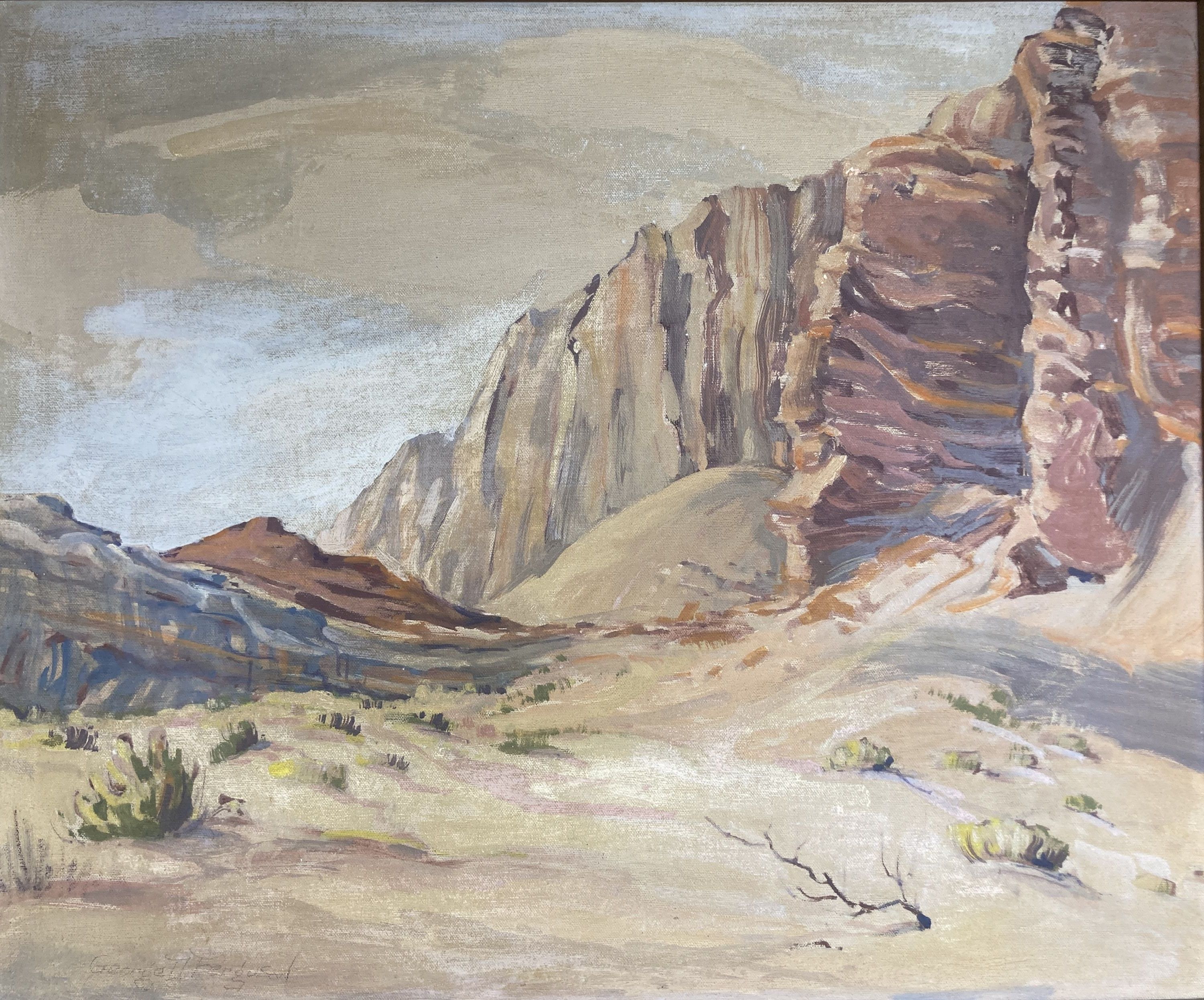 George D. Ferguson, oil on canvas, Desert Lands, signed, with Long Beach Art Association label verso, dated 1936, 50 x 60cm